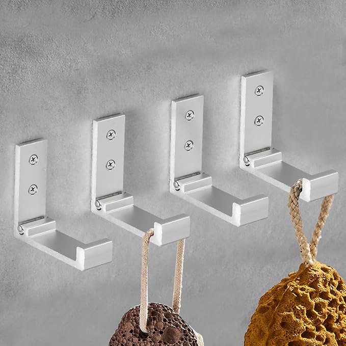 Folding Coat Hooks, Wall Hooks for Hanging Aluminum Alloy Cloth Hanger Coat Hanger Headphones Holder Headset Wall Hanger Hook- Pack of 4 (Silver)