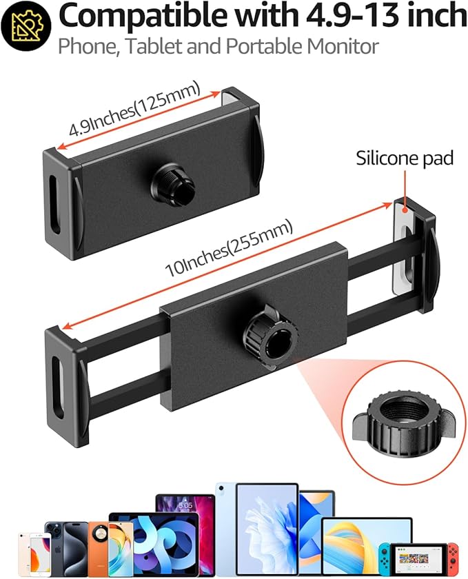 Urmust Tablet Holder Mount with Extendable Arm, Multi-Node Adjustable for 4.7-13" iPad Pro, Air, Galaxy Tab, Kindle Fire, Switch - Universal Tablet Stand for Bed, Desk & Work