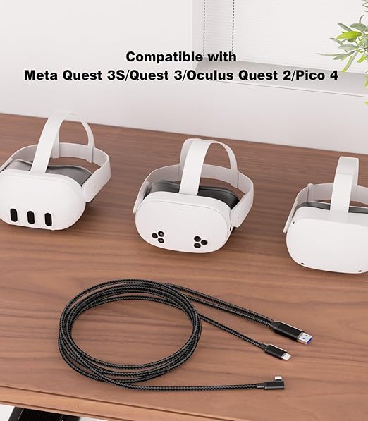 16FT VR Charging Link Cable | USB 3.0 High-Speed Data & Charge for Meta Quest 3S/3/2/Pro, Pico 4 and PC/SteamVR USB-C Charger Cord for VR Headset - Black