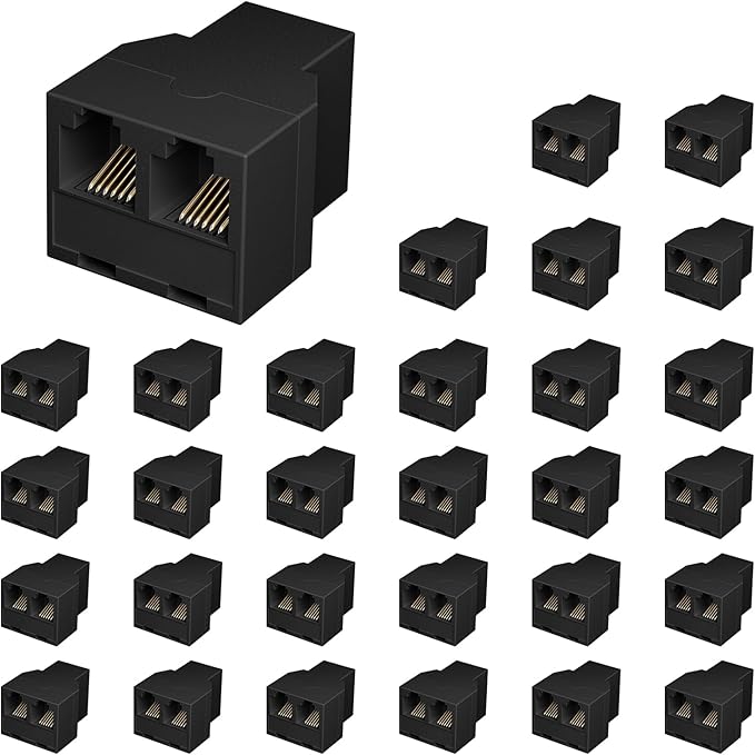 Uvital RJ12 6P6C 3 Female Telephone Line Splitters, Phone Jack Splitter, Telephone Landline Cable Connector and Separator(Black, 30 Pack)