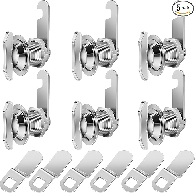 Thumb Operated Offset Cam Lock, 5/8" Cylinder Fits on 3/8" Max Door Thickness, Non-Locking Cam Lock for RV Compartment Storage Door, Cabinets, Drawers (5/8 Inch 6Pack) Silver