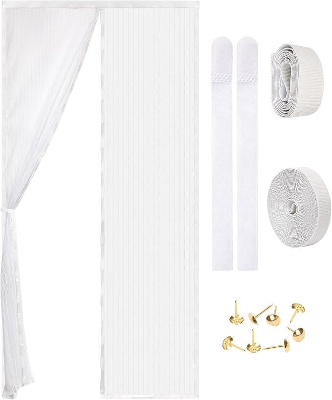 Magnetic Screen Door - Self Sealing, Heavy Duty, Hands Free Mesh Partition Keeps Bugs Out Let Breeze in- Pet and Kid Friendly - Keep Open Feature (White, Fit Door Size 36 x 96 Inch)