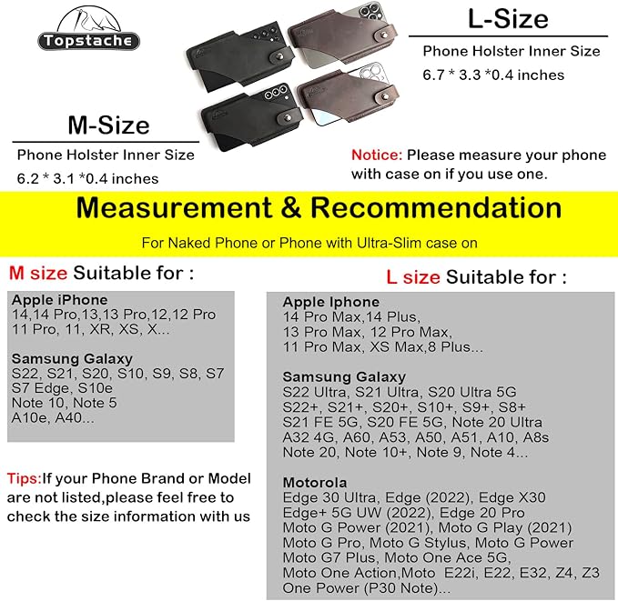 Topstache Leather Belt Phone Holster with Magnetic Closure, Case for iPhone & Samsung, Black, Large
