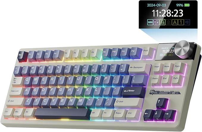 RK ROYAL KLUDGE S85 Wireless Mechanical Keyboard with Display & Knob, TKL Hot-Swappable Custom Programmable Macro Keyboard, 7200mAh Battery