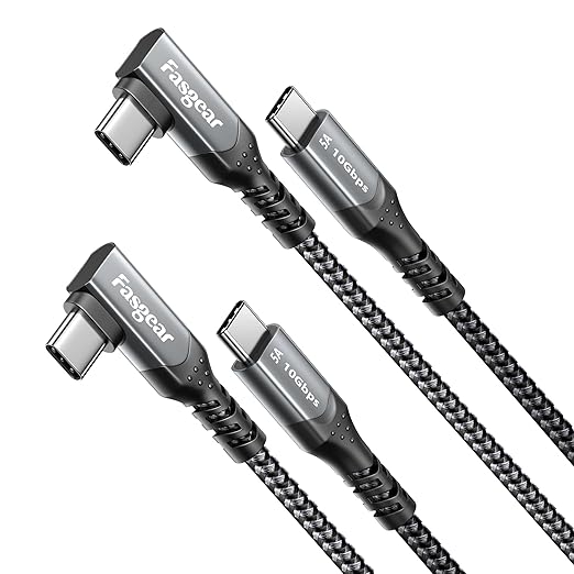 Fasgear 100W USB C to Type C 90-Degree Cable, 2 Pack 6ft USB 3.1 Gen 2 10Gbps Data Power Delivery Cord Compatible for VR Headset,PD Docking Station,Hard Drives,Mac-Book,4K Displays (6ft, Black)