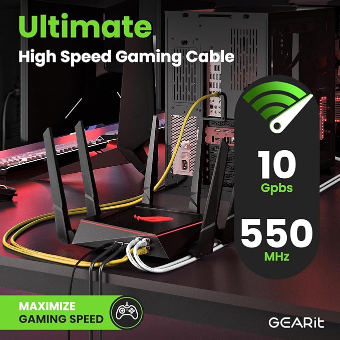 GEARit Cat 6 Ethernet Cable (50-Pack 1 Foot) Cat6 Network Patch, 10Gbps, RJ45, Snagless Cord, Gold-Plated Connectors, Internet for PC, TV, Tablet, Router, Printer, Servers, IT Data Center - Yellow