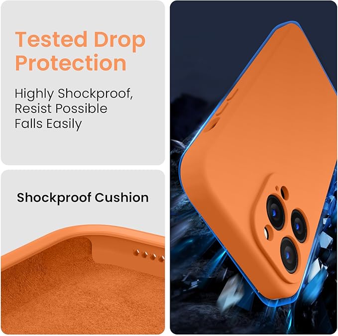 FireNova for iPhone 14 Pro Case, Silicone Upgraded [Camera Protection] Phone Case with [2 Screen Protectors], Soft Anti-Scratch Microfiber Lining Inside, 6.1 inch,Kumquat