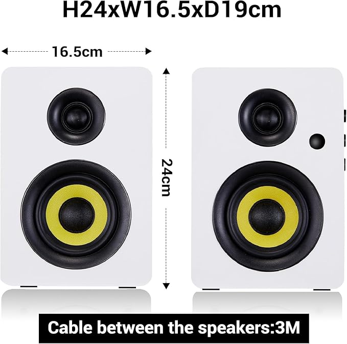 SW206 4” HiFi Bookshelf Speakers with Studio Mode, 80W Active, Bluetooth 5.4/Optical/Coaxial/TRS/Aux/24bit DAC USB, for Turntable TV PC Desktop, MDF Cabinet, Remote Control, White