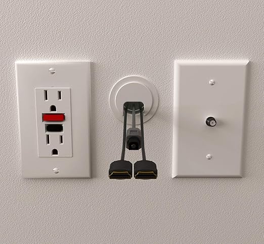 (2-Pack White) Cable, Wire & Cord Management - Self Locking Grommet with Cover for Walls, Ceilings, Desks, Used for All Surfaces 3/8” to 1” Thick, Made in USA