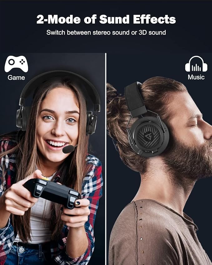 Inwa Headset Wireless with Game, Gaming Headphones with 3D Spatial Audio, 50MM Speaker, Protein Soft Earmuffs, Compatible with PS5/4 PC Phone Switch, Wired Mode for Xbox Series