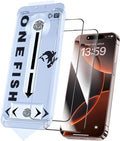 OneFish Glass Screen Protector for iphone 14Pro/15, 9H Hardness Glass Scratch Resistant, HD Clarity Tempered Film with Installation Frame, Bubble Free, Easy Installation, 2Pack