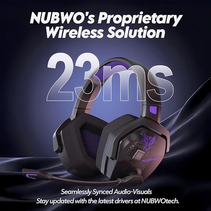 NUBWO G06 Dual Wireless Gaming Headset with Microphone for Ps5, Ps4, PC - 23ms Low Latency Audio - 100-Hour of Playtime - 50mm Drivers (Black-Purple)