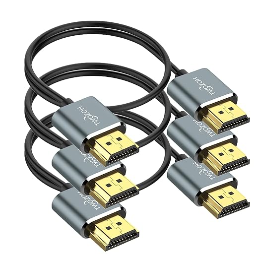 Twozoh Slim 4K HDMI Cable 1.6FT 3 Pack, Ultra Thin & Flexible Skinny HDMI to HDMI 2.0 Cord Support 4K/60HZ 18gbps Laptop, Monitor, PS5, PS4, Xbox One, Fire TV