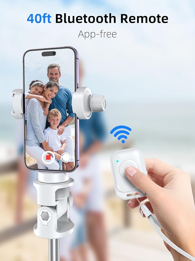 Kaiess 62" Phone Tripod & Selfie Stick, Extendable Photography Light Stand with Wireless Remote, Solidest, Portable, Lightweight, Compatible with iPhone/Android Phone (White)