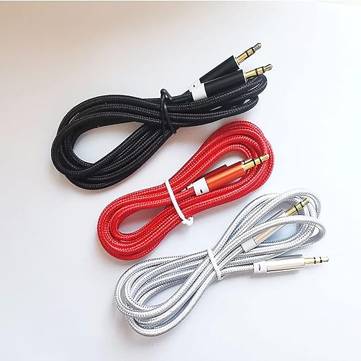 3.5mm Nylon Braided Stereo Audio Cable,(3 Pack) 4.9ft/1.5m Male to Male Aux Cord Audio Cord Compatible iPhones, iPads and Other 3.5mm DC Plug Port Device (Silver)