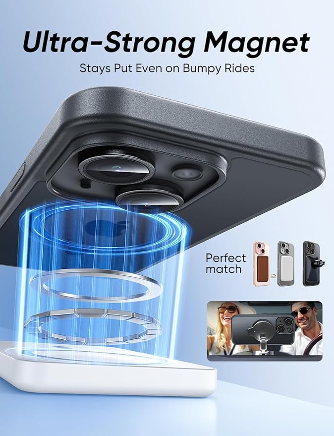 MAGIC JOHN for iPhone 15 Case 360° Rotatable Magnetic Invisible Stand, Fit for MagSafe 15 Phone Case, 16FT Military Grade Shockproof for iPhone Case with Kickstand, Black