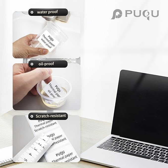 PUQU 20x10mm inch Direct Thermal Sticker Labels, Self-Adhesive All-Purpose Label Maker Tape, Compatible with AQ Series Label Printer, Refills Standard Laminated Office Labeling, 6 Rolls, 3600 Labels