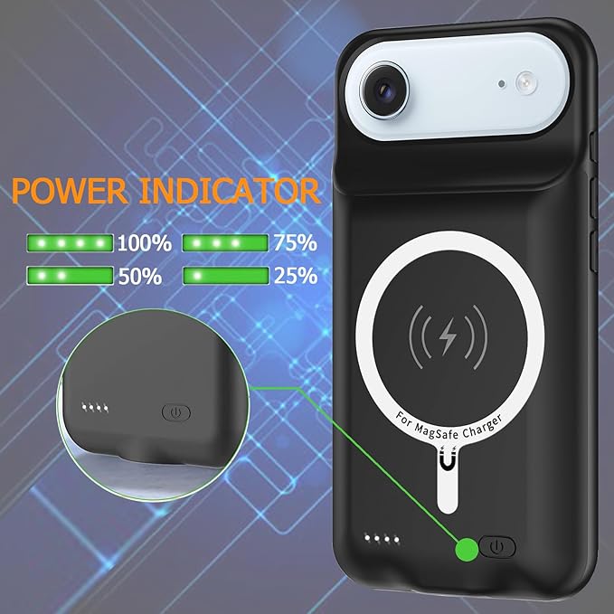 Battery Case for iPhone Air, Upgraded 12000mAh Rechargeable Portable Extended Battery Pack Supported Qi Wireless Charging Case Compatible with iPhone Air(6.5 inch) Charger Cover Power Bank (Black)