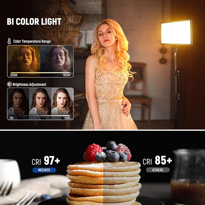 NEEWER 192 LED Video Light Panel, 20W Ultra Thin 8000mAh Bi Color Dimmable DSLR Camera Soft Photography Key Lighting 3200K-5600K CRI97+ for Studio Recording Live Streaming, Cleaning Cloth