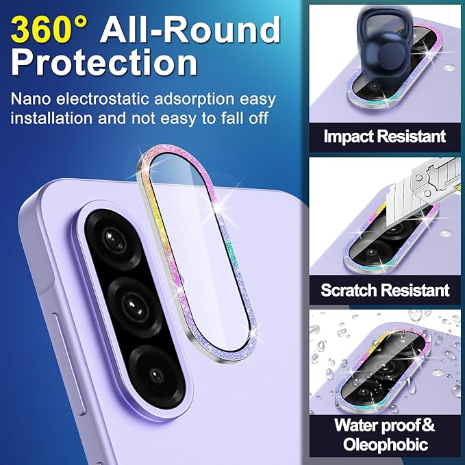 for Samsung Galaxy A26/A36/A56 Camera Lens Protector, Individual Metal Ring Tempered Glass Lens Cover, [Strong Adsorption] Scratch Resistant Ultra-Thin HD Clear Lens Cover, 1 Set-Colorful
