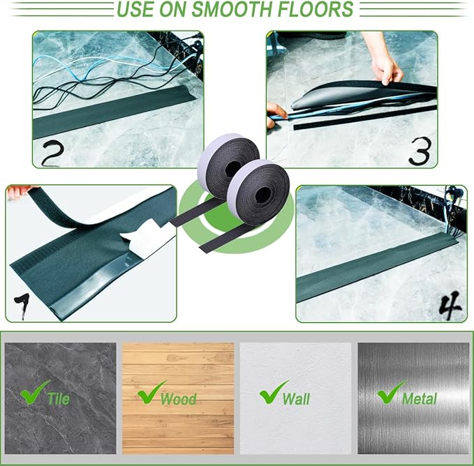 Floor Cable Covers - 10ft Oxford Fabric Cord Protector with Adhesive Hook & Loop,Waterproof Wire Storage Sleeve for Any Floor Surface,Durable Cable Management to Prevent Tripping Hazards (Gray, 10ft)