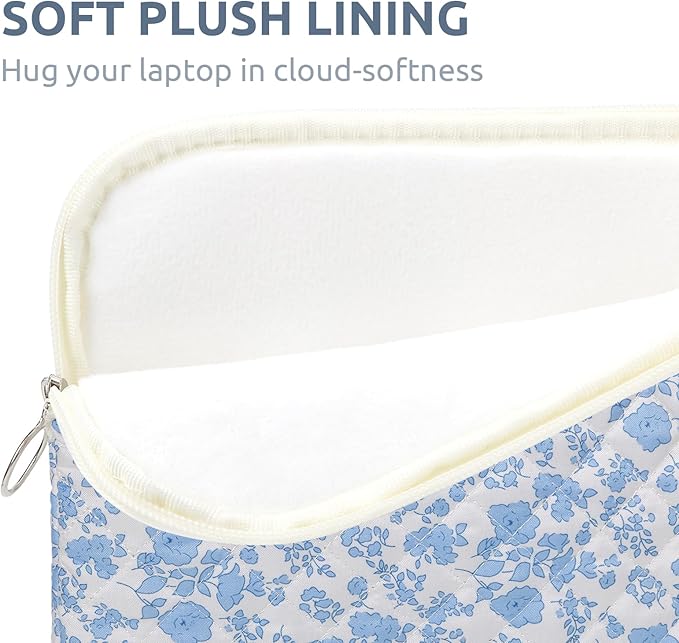Puffy Laptop Sleeve 13-15.6 Inch Cute Quilted Laptop Protective Case Padded Floral Computer Sleeve for MacBook (B-Blue, 15 Inch)