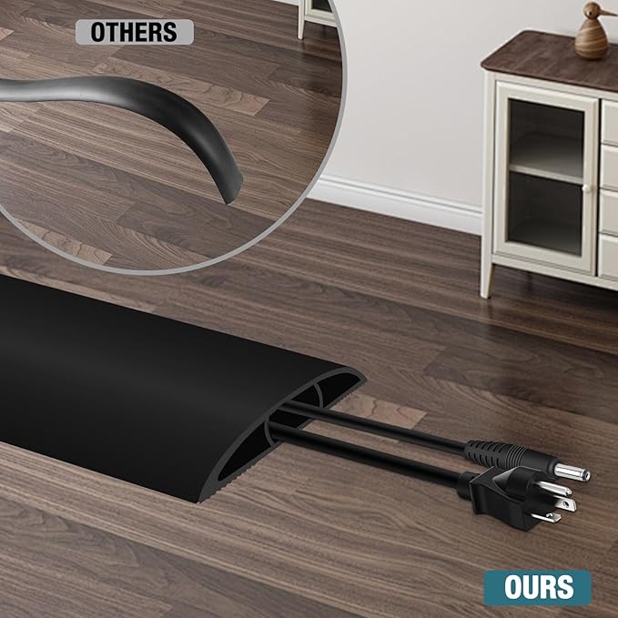 Floor Cord Cover, Cable Protector, 0.63W x 0.31H inches, Wire Cover for Extension Cords, Floor Cable Covers Prevent Cable Trips (Black, 50-3 Feet)