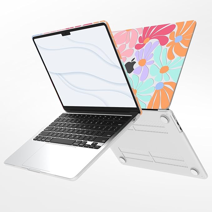 G JGOO Compatible with MacBook Air 13 inch Case 2025 2024 2023 2022 M4 A3240 M3 A3113 M2 A2681, Clear Hard Shell for MacBook Air 13.6 inch Case + Keyboard Cover + Screen Protector, Colorful Flower
