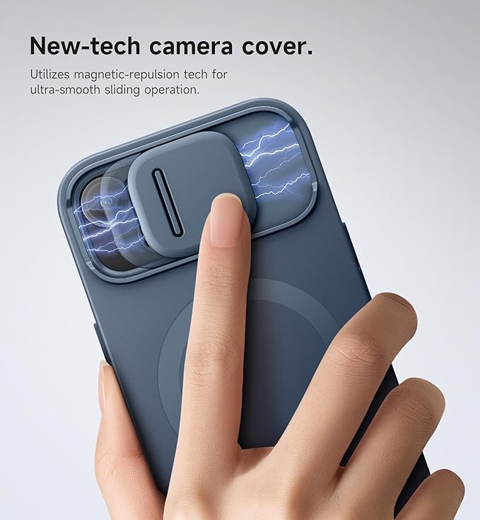 SURITCH for iPhone 13/14 Case with Magnetic Camera Slide Cover and Adjustable Kickstand, Compatible with MagSafe, Shockproof Bumper Case Slim Protective Cover for iPhone 13/14 6.1 Inch, Blue