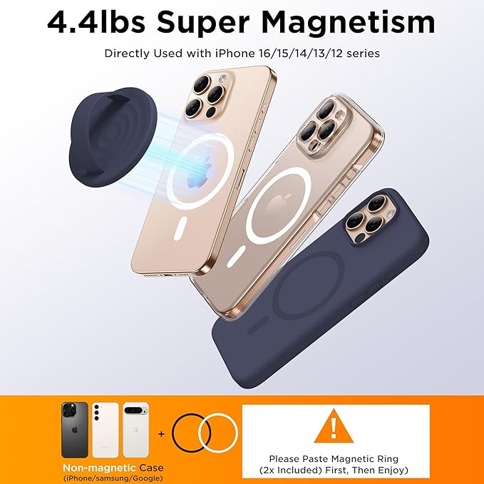 Magnetic Phone Ring Grip Holder, Silicone Finger Loop Grip, Compatible with MasSafe, Back of Phone for iPhone Pro Max/Plus/16/15/15/14/13/12 Series, Midnight Blue