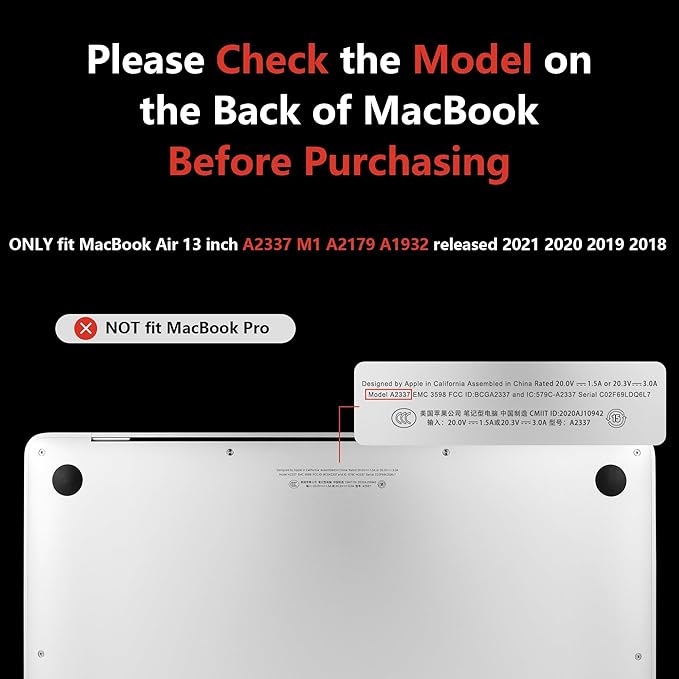 MEEgoodo for MacBook Air 13.3 inch Case 2021 2020 2019 2018 A2337 M1 A2179 A1932, Laptop Shell with Keyboard Webcam Cover & Trackpad Film & Type C Adapter for MacBook Air M1, Hand Drawn Wave