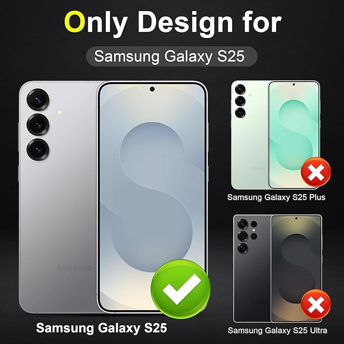 YWXTW Camera Lens Protector for Samsung Galaxy S25 Accessories [1:1 Fit & Ultra Clarity] 9H Tempered Glass Metal Individual Ring Camera Cover Screen Protector for S25, Case Friendly (Black)