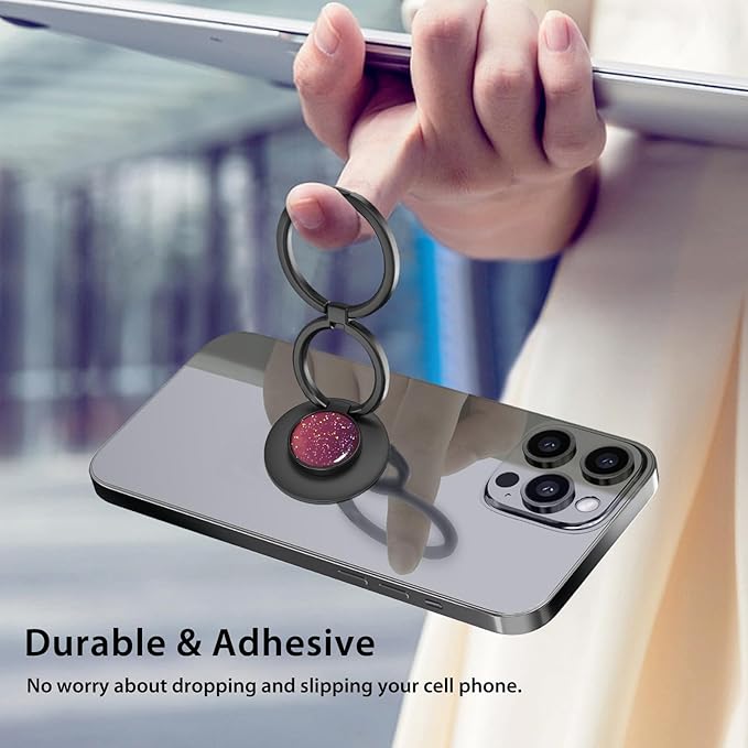 Phone Grip, Phone Ring Holder Finger Kickstand, Foldable & Adjustable Double Metal Cell Phone Rings Gripper Stand for iPhone Samsung &Other Phones - Sparkle Red