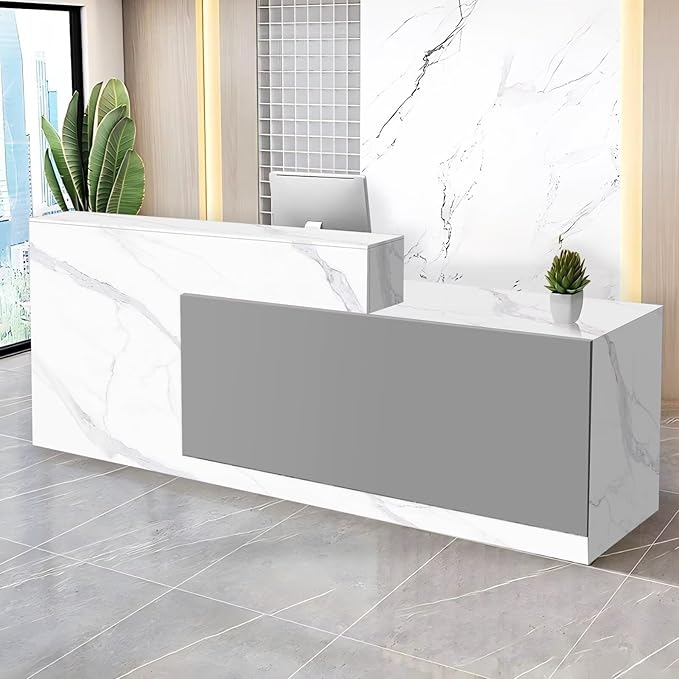 Reception Desk with Counter Modern Checkout Counter with Lockable Drawer Keyboard Tray Receptionist Desk for Office Salon Reception Table G Right 71inch/180cm