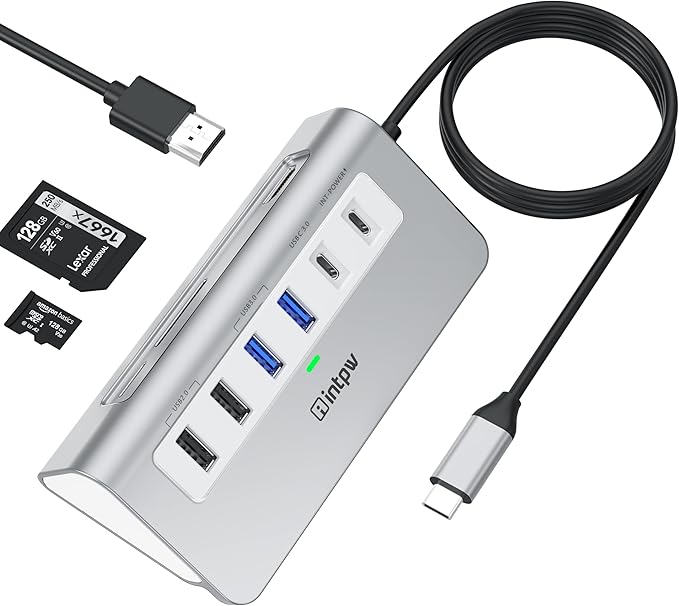 USB C Hub, 9-in-1 Laptop Docking Station with 3.28FT Cable, USB HUB for Laptop with 4K HDMI, PD 100W, USB-C and 2 USB A 3.0 5Gbps, 2 USB A 2.0, SD/TF Slot for MacBook Air/Pro iPad Type-C Laptop