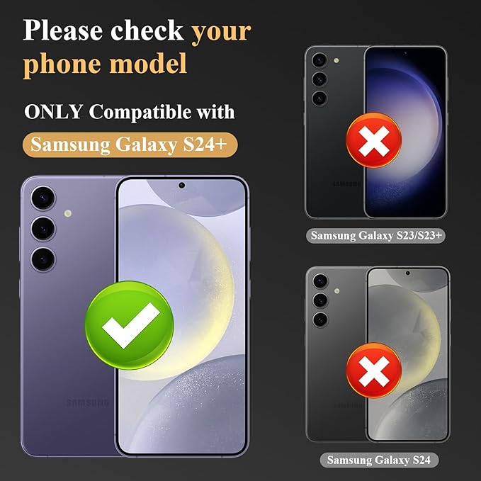YWXTW Camera Lens Protector for Samsung Galaxy S24 Plus Accessories, 9H Tempered Glass Metal Individual Ring Camera Cover Screen Protector for S24 Plus, Case Friendly, Anti Scratch (Onyx Black)