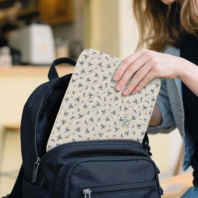Puffy Laptop Sleeve 13-15.6 Inch Cute Quilted Laptop Protective Case Padded Floral Computer Sleeve for MacBook (A-Light Blue, 13 Inch)