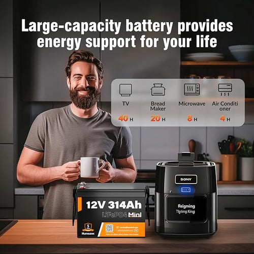 12V 314Ah (300Ah) LiFePO4 Lithium Mini Battery, Max. 4019Wh Energy, 15000+ Deep Cycles, 200A BMS Lithium Iron Phosphate Rechargeable Battery Great for RV, Marine and Off Grid Applications