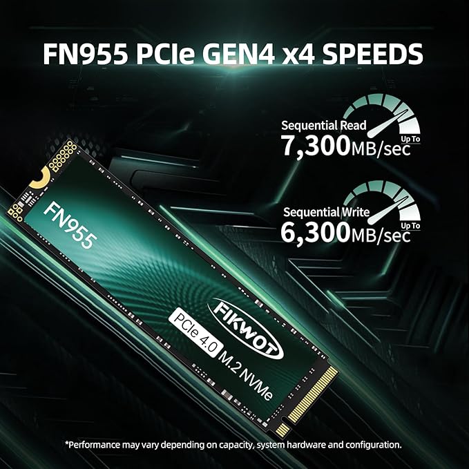 FN955 1TB NVMe SSD M.2 2280 PCIe Gen4x4, Up to 7300MB/s, 3D NAND TLC Flash Internal Solid State Drive, Configure SLC Cache, Storage and Memory Expansion for PS5 Laptop Desktop