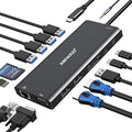 USB C Docking Station Dual Monitor for Dell/HP/Lenovo/Surface Laptop, 14 in 1 Triple Display Hub Multiple Adapter, Dongle with 2 HDMI 4K VGA 5 Port 100W PD Charger Ethernet SD/TF Audio(Black)