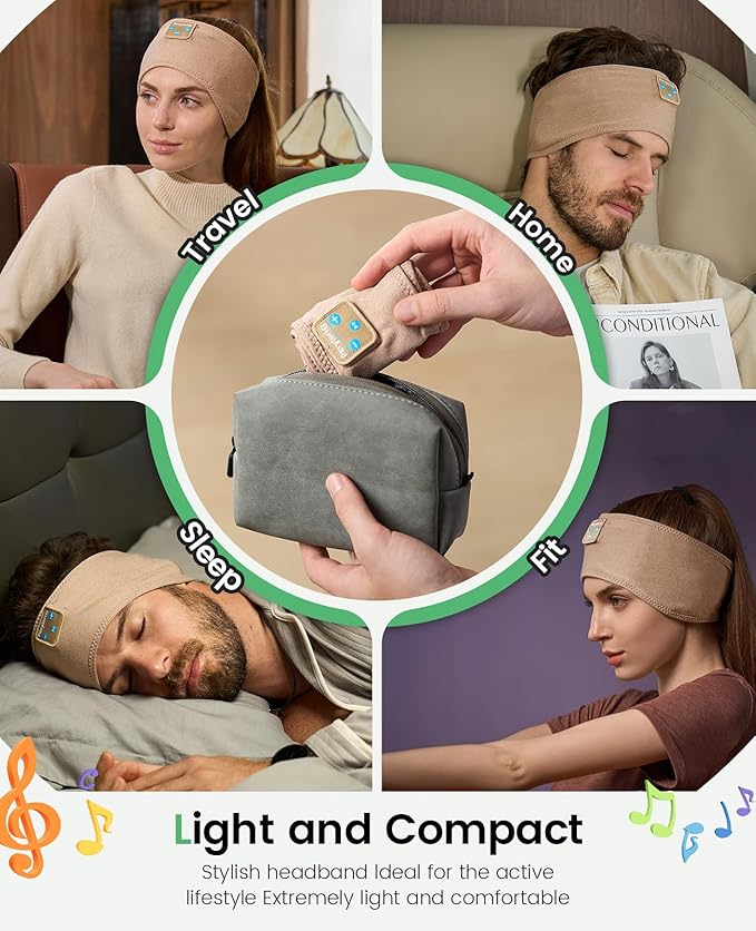 Perytong Sleep Headphones Bluetooth Headband Headphones, Headphone Band Earphones Music Sleeping Eye Mask Earbuds with HD Stereo Speaker for Women Men Teen Sleep Running Cool Gadgets Unique Gifts