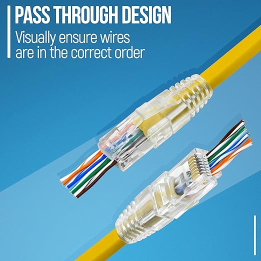 GTZ RJ45 Cat6 Pass Through Connectors and Strain Relief Boots - Pack of 50/50 - EZ to Crimp Modular Plug for Solid or Stranded UTP Network Cable