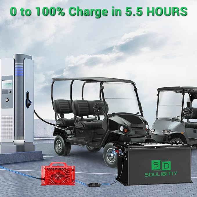 48V 105Ah LiFePO4 Lithium Golf Cart Battery, Built-in Smart 200A BMS, with Touch Monitor, Mobile APP, 4000+ Cycles Rechargeable Lithium Golf Cart Battery, Max 10.24kW Power Output for Golf Cart