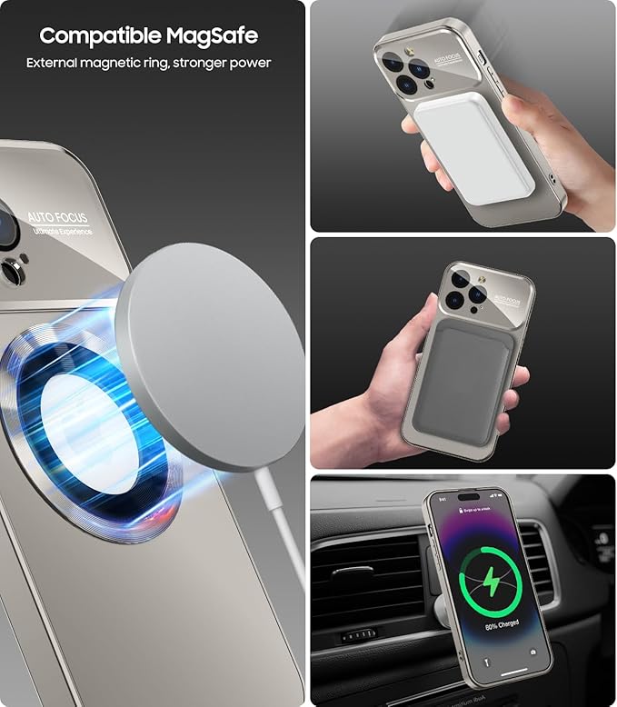 Magnetic for iPhone 12 Pro Case, Compatible with MagSafe, Built-in Camera Lens Protector, Logo View, Military Grade Drop Proof Phone Case Cover, Titanium Gray