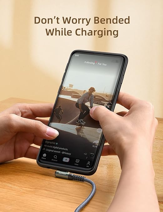 AINOPE USB C Charging Cable (3-Pack, 3.3ft/6.6ft/10ft) 3.1A Fast Charging Right Angle USB Type C Cable, Resistant Nylon Braided USB Cable Compatible Galaxy S10 S9 S8 Plus S21, Note 10 9 8, LG V30