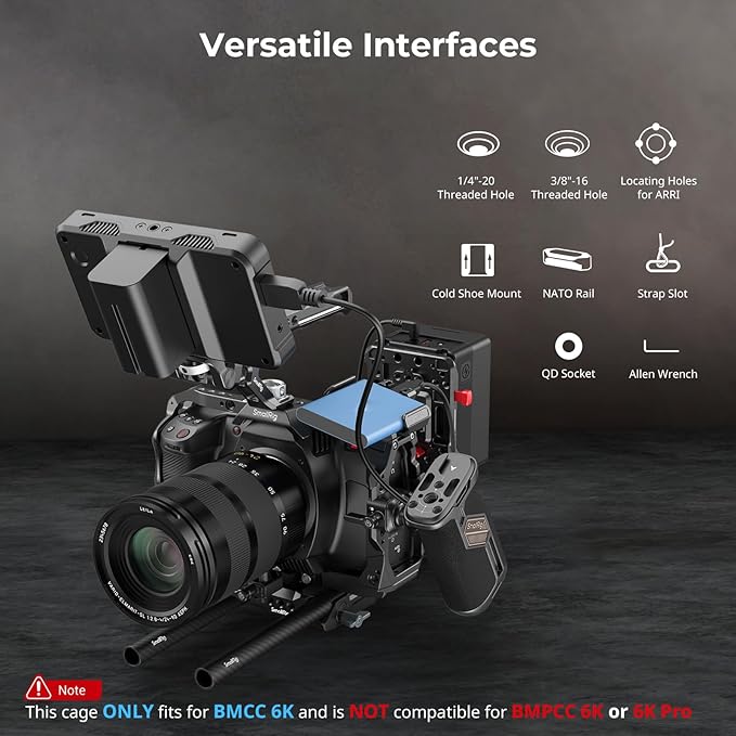 SmallRig Camera Cage Advanced Kit for Blackmagic Design Cinema 6K, Only for BMCC 6K, with Top Handle, Rotating Side Handle, SSD Bracket, Cable Clamp, Lens Mount Adapter, 15mm Rods and Baseplate - 4575