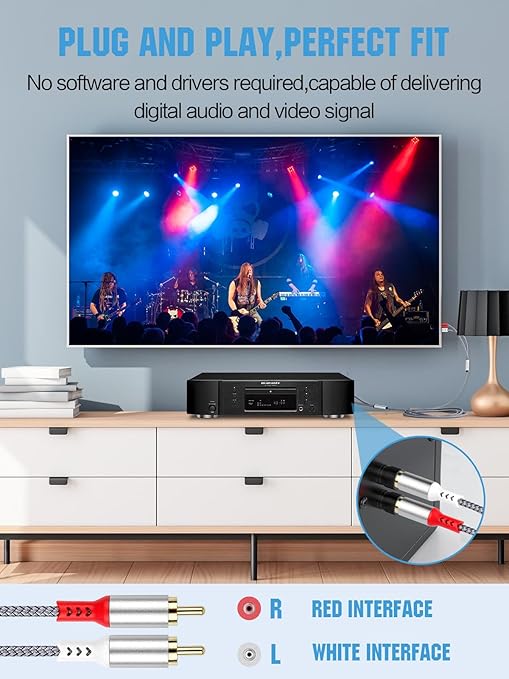 2RCA to 2RCA Cable 2 RCA Male Hi-Fi Systems Audio Stereo Subwoofer Cable Nylon-Braided Auxiliary Audio Cord for Home Theater HDTV Amplifiers Hi-Fi Systems Speakers and etc 6.6Ft Silver
