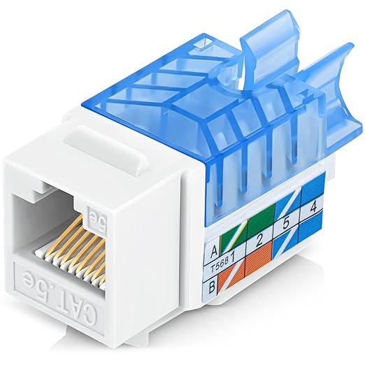 Everest 45° Angled RJ45 Cat5e Keystone Jacks 20-Pack in White - Slim Profile Female RJ45 Connectors - Cat 5e Keystone Jack - Compatible with 45° Angled Speed Termination Tool - 45Term (B0BL3GS7ZY)