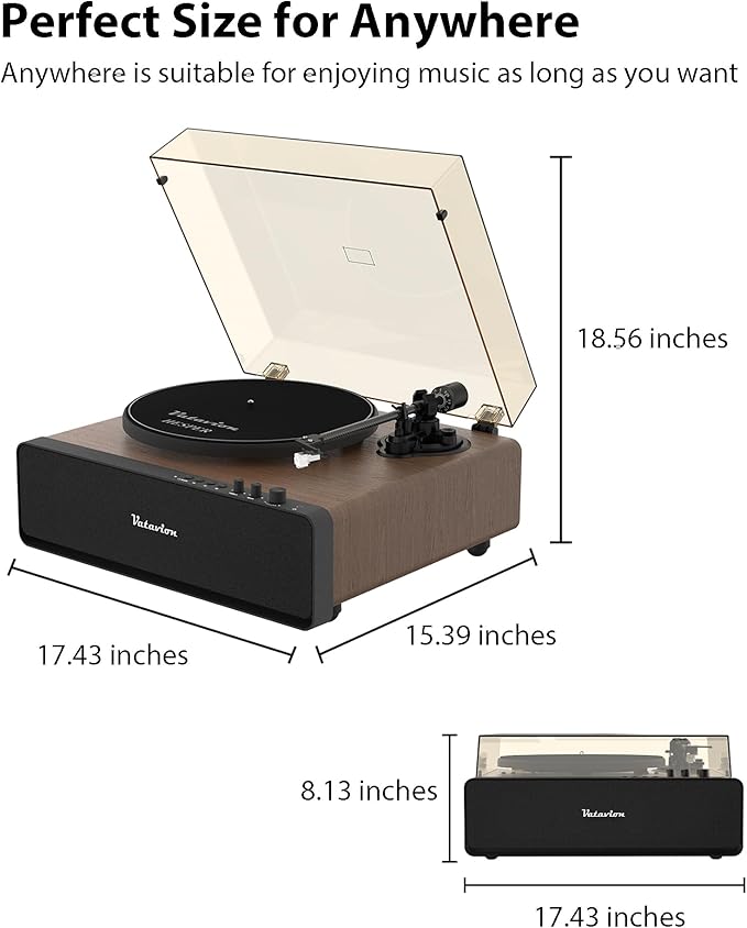 Vinyl Record Player, High Fidelity Belt Drive Turntable for Vinyl Records 33/45 RPM with MM Cartridge AT-3600L, Phono Preamp, Bluetooth Record Player with LED Light, Auto Off (Walunt Wood)