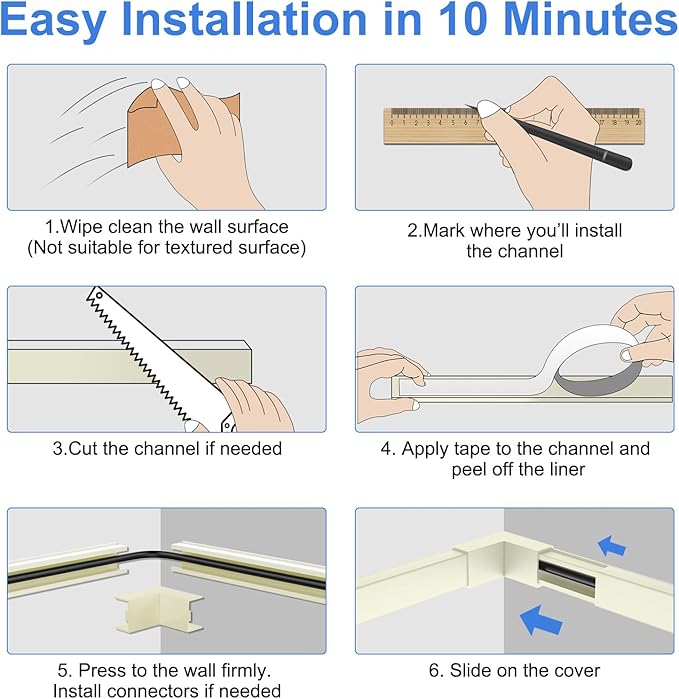 Yecaye Beige Cord Hider, One-Cord Channel Cord Cover on Wall, Cable Management Kit, Wire Covers for Cords, W0.59in H0.4in, Beige
